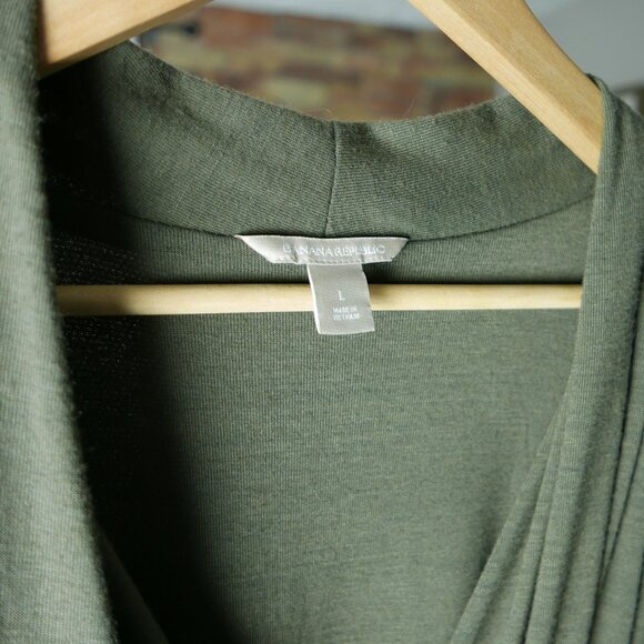 V Neck Long Sleeve Faux Wrap Stretch Knit Khaki Ruchin Dress - Picture 2 of 6